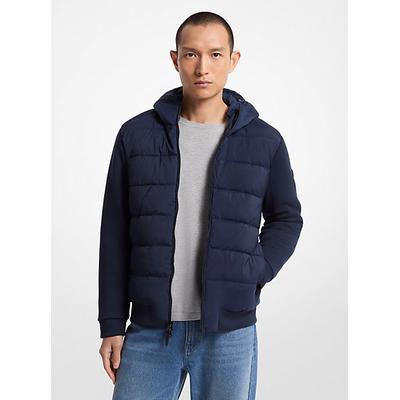 Michael Kors Quilted Mixed-Media Hooded Jacket Blue S