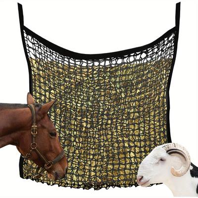 TEMU Slow Feed Hay Net For Horses & Goats - , Tear-resistant 35x31 Inch Black Pe Hay Feeder With Large Opening, Ideal For Stalls & Trailers