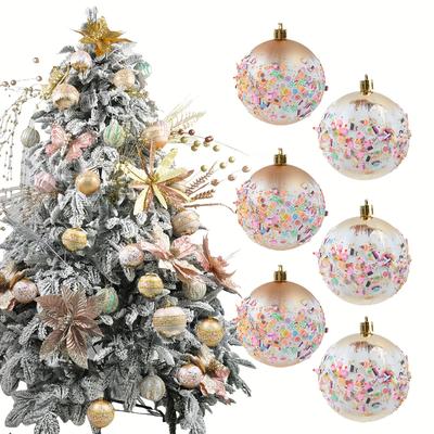 TEMU Classic Christmas Tree Hanging Ornaments 6-pack, 3.15-inch Decorative Multicolor Confetti Filled Balls, Holiday Themed Non-electric Shatterproof Decoration For Home & Xmas Decor