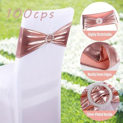 TEMU 100pcs Spandex Belt Bow Wedding Decoration Without White Cover (metal Gold, Metal Silver Gold, Rose Gold)