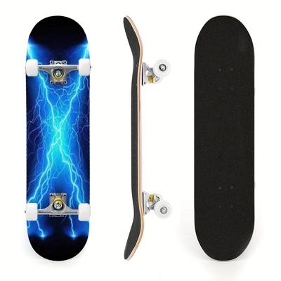 TEMU Criss Lines Bright Blue Skateboards - 8 Layer Canadian Maple 31''x 8'' Complete Double Kick Concave Skateboard For Tricks - Ideal For Beginners, Teens, And Adults