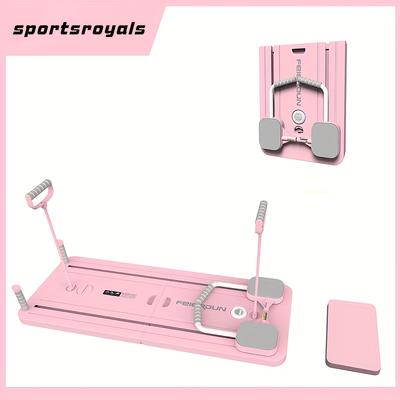 TEMU Sportsroyals Pink 6-in-1 Fitness Board With Ab Wheel, Non-slip Handles, Elbow Pads, Push-up Bars & Tension Rope - Foldable, , Compact & Portable For Home Gym Workouts