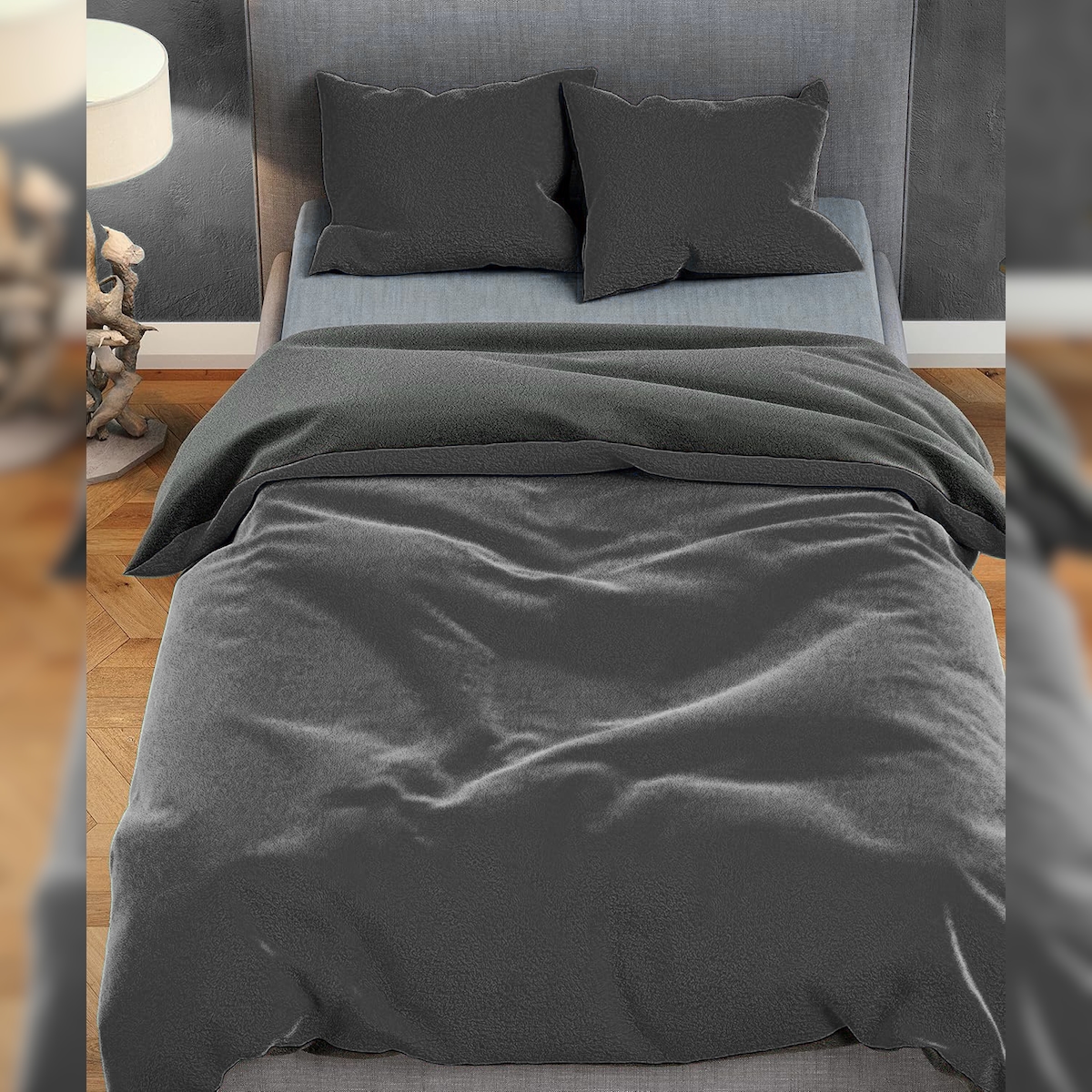 Leonado Vicenti Teddyplüsch Winter Bettwäsche Schwarz Anthrazit 135x200cm 4 teilig Uni Image