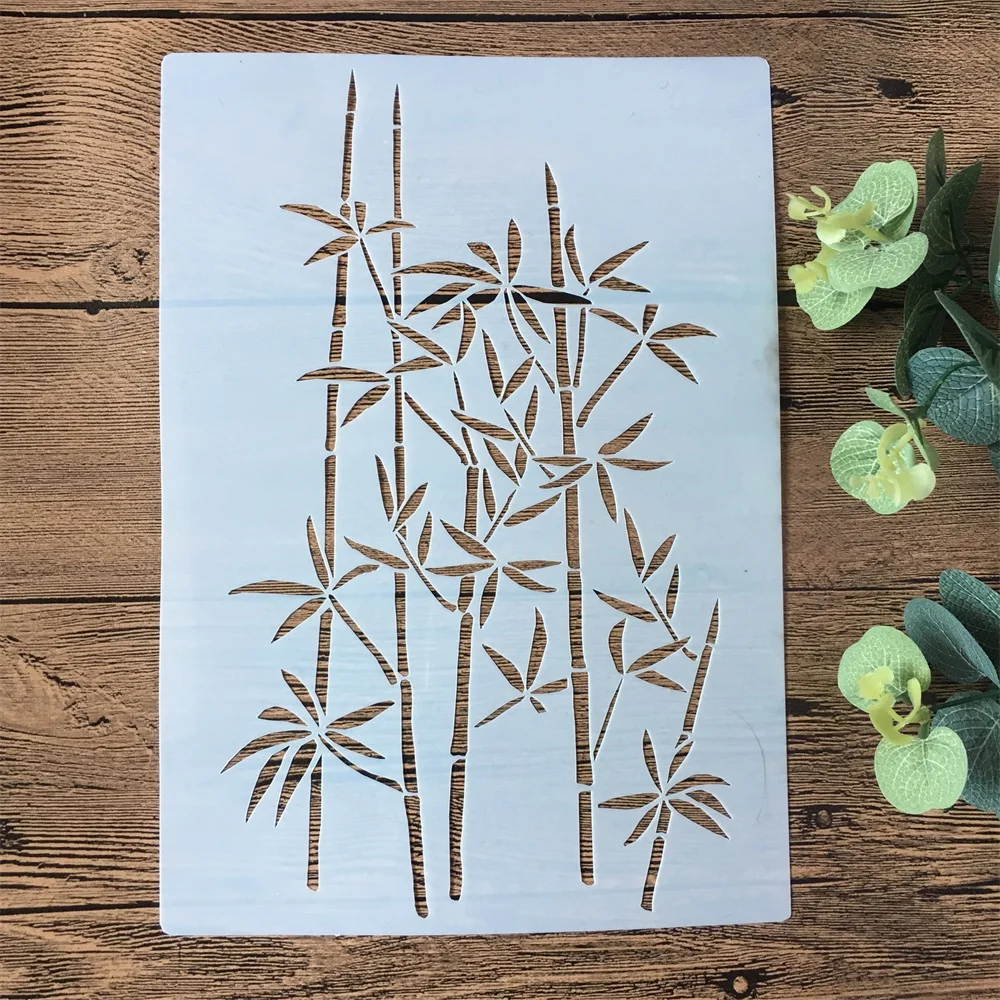 Pochoirs de superposition de feuilles de plantes en bambou, peinture murale bricolage, coloriage de scrapbooking, modèle décoratif d'album de gaufrage, 26x18cm