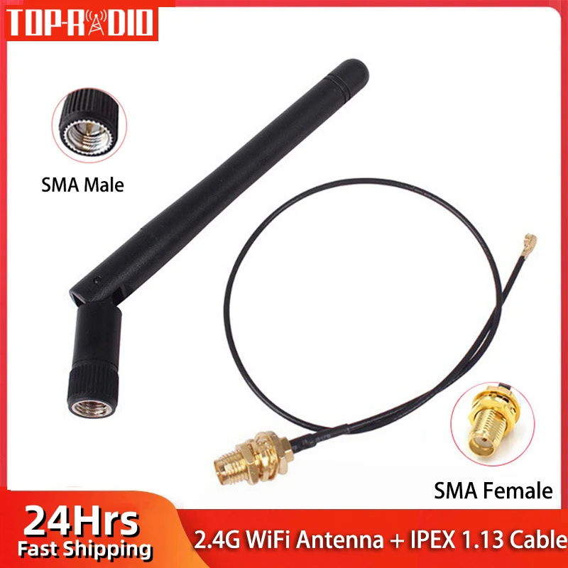 1 Stück 2,4 G WiFi-Antenne 3 dBi faltbare Antenne 2,4 GHz SMA-Stecker für WLAN-Router + PCI U.FL IPX auf SMA-Buchse 1,13 Pigtail-Kabel Image