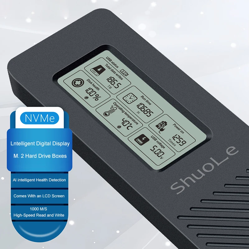 UTHAI M.2 Festplattenbox NVME/NGFF Dual Protocol Solid State Mobile Festplattenbox Intelligente Digitalanzeigeüberwachung Image