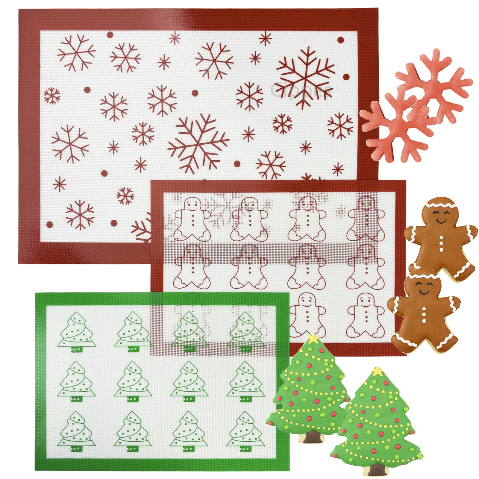 Silikon Back matte für Weihnachten, mit Weihnachts baum Schneeflocke Lebkuchen mann Muster, wieder verwendbar & hitze beständig, für Kekse Image