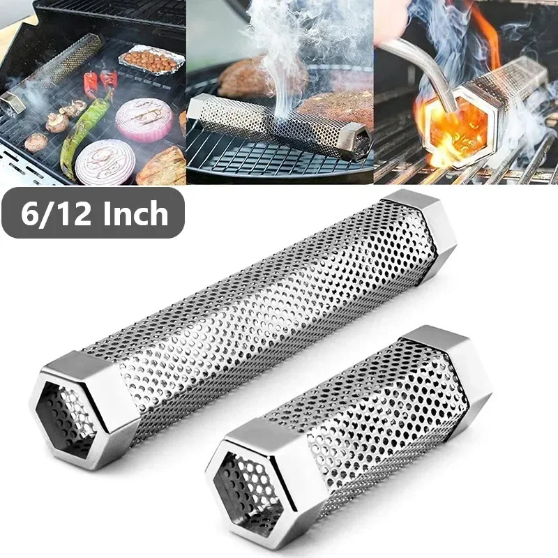 6/12 Zoll BBQ Edelstahl Smoker Grill Tube Perforierte Mesh Filter Gadget Pellet Smoking Generator Hexagon Spice Smoked Box Image