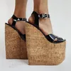 Laigzem Frauen Sandalen Plattform Keile 22cm offene Zehen Super High Heels glänzende Pumps Höhe erhöhen Schuhe Frau große Größe 41 45 48