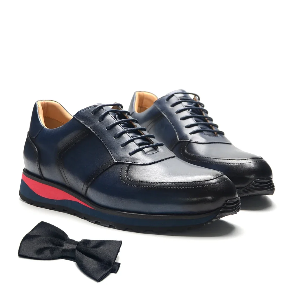 Klassische flache Herren-Sneaker aus echtem Leder, Business- und Freizeitschuhe, rutschfeste Schnürschuhe, blau, schwarz, Outdoor-Herrenschuhe