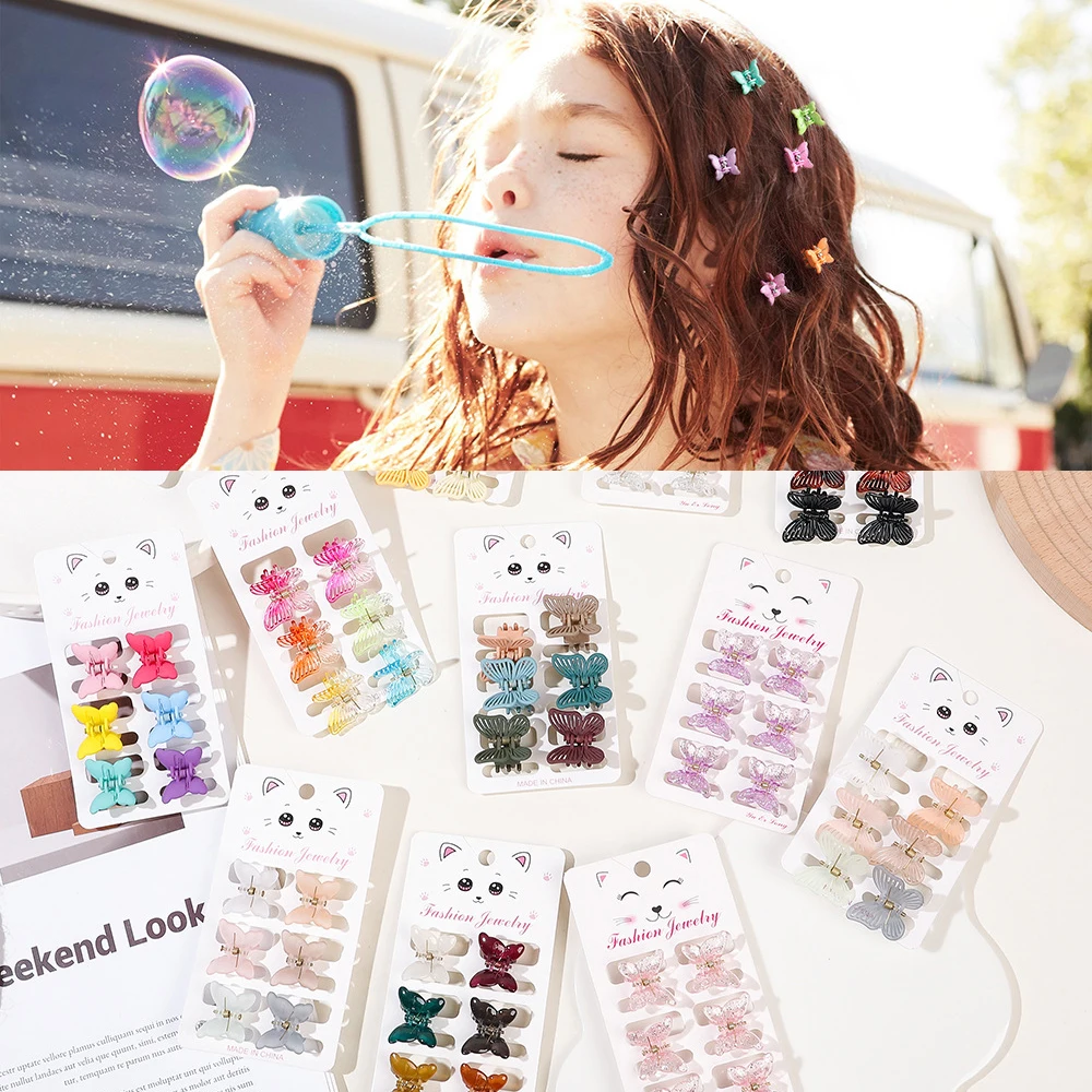 Baby Kleinkind Mädchen Schmetterling Haars pangen Haar Krallen clips hübsche Haar greifer Clips für Frauen 6 Stück Krallen clip winzige Haars pangen Clips Image