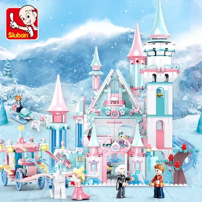 1314 Stück gefrorene magische Burg Bausteine Eiskönigin Prinzessin Kutsche Modell Ziegel mit Figuren Mädchen Geschenk Kinderspiel zeug gesetzt Image