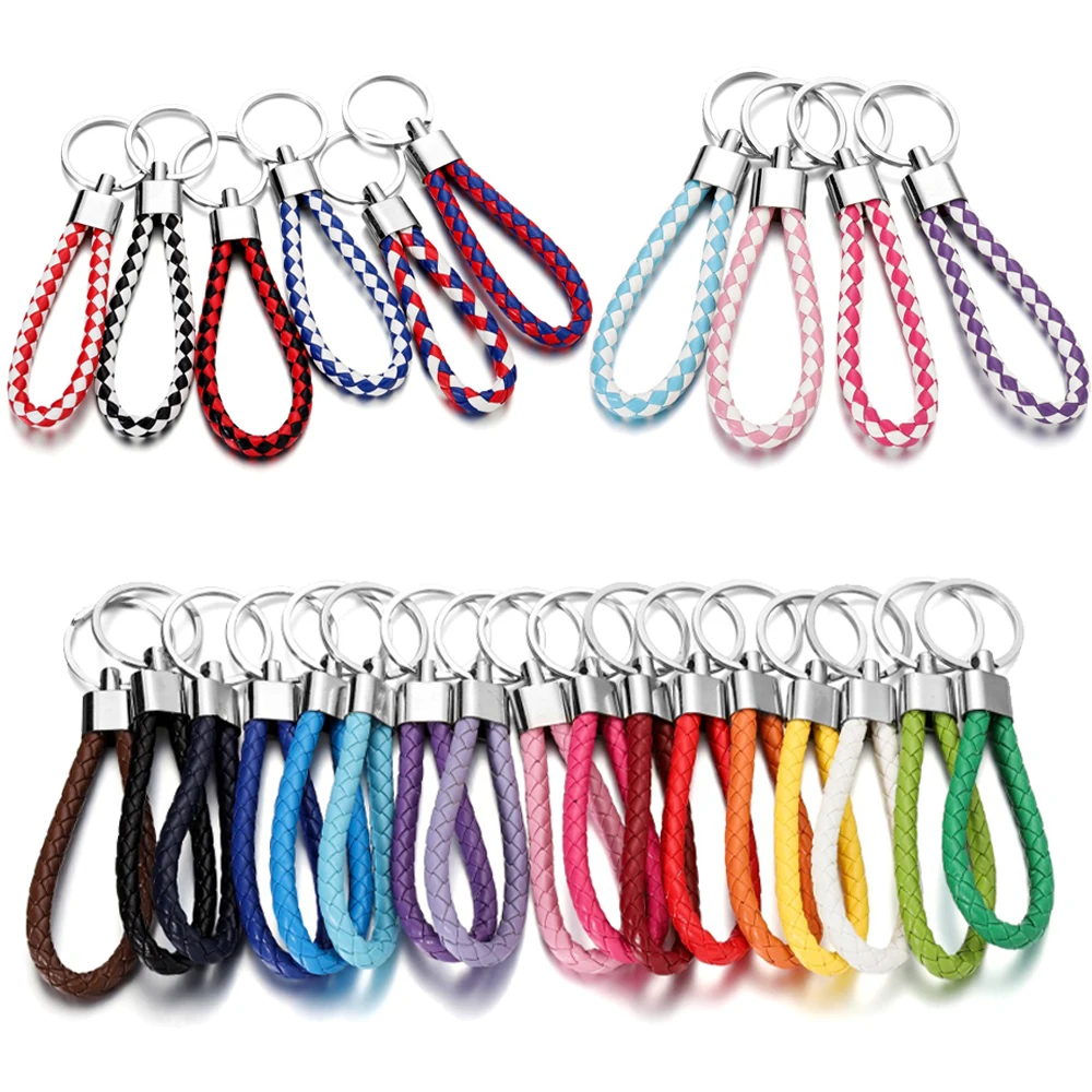 5 Teile/paket Geflochtene Leder Schlüsselbund Bunte Tragbare Schlüsselring Organizer Leder Lanyard Für Auto Schlüssel Handy Gurt Zubehör Image