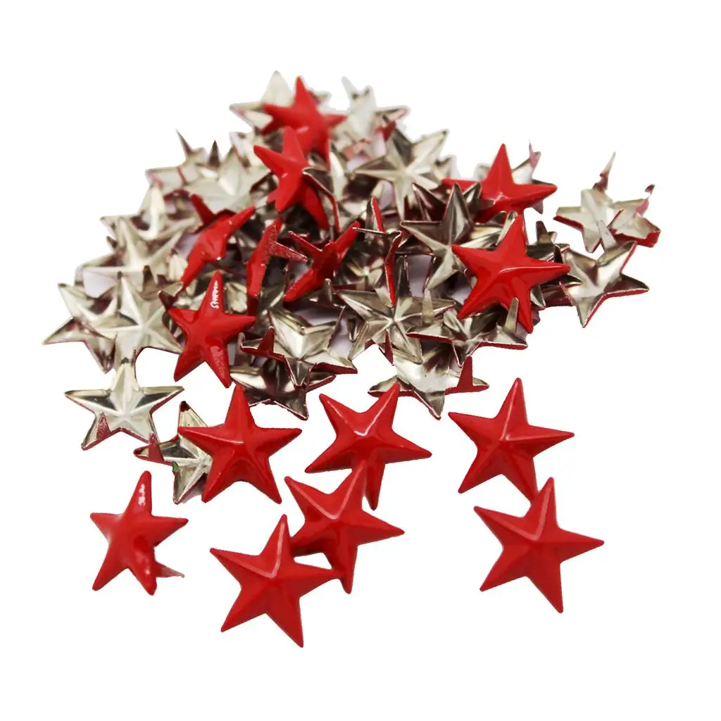 50 Stück Sternform Nieten rotes Metall 5 Krallen Nieten Handwerk DIY für Leder 15mm Nieten und Spikes für Kleidung Punk Zubehör