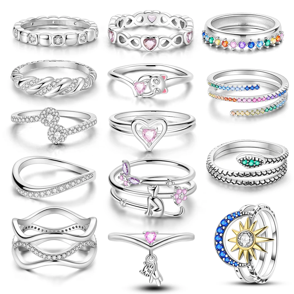 Versilberter rosa Katzen ring unendliches ursprüngliches Design Herz Zirkon Hochzeitstag Ringe Schmuck Geschenk für Frauen Image
