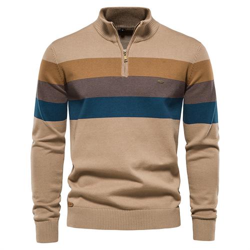 Cotton Strip Pullover Sweater for Men Quarter Zipper Autumn Winter Warm Casual Business Knitted Mens Sweaters