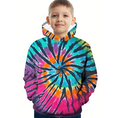 Boys 3D Graphic Tie Dye Hoodie Long Sleeve Spring Fall Fashion Streetwear Kids 4-12 Years Hooded Outdoor Casual Daily Regular Fit