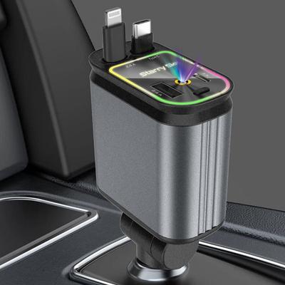 4-in-1 Car Charger Starry Sky Atmosphere Light Car Super Fast Charging Flash Charging Telescopic Cable Type-C Lighting