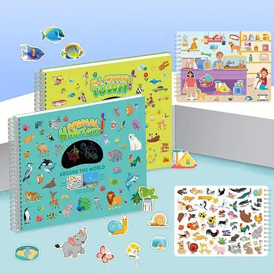 Reusable Sticker Books Fun Scene Sticker Book For Children Cartoon Design Educational Toys For