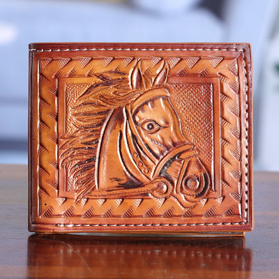 Horse Power,'Horse-Themed Hand-Tooled Bifold Leather Wallet for Men'