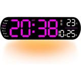 Saker Multi Functional LED Display Clock Clocks with Day and Date Digital Clock with Date and Day of Week Decorative Wall Clock Day of Week Clock Digital Wall Clock Modern Wall Clock (Pink)