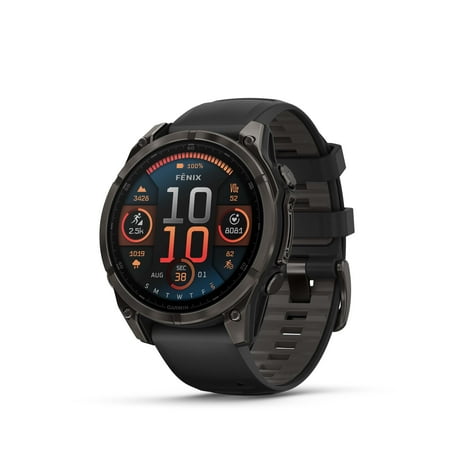 Garmin fenix 8 â€“ 47 mm AMOLED Sapphire Premium Multisport GPS Smartwatch Long-Lasting Battery Life Dive-Rated Built-in LED Flashlight Carbon Gray DLC Titanium with Pebble Gray Band