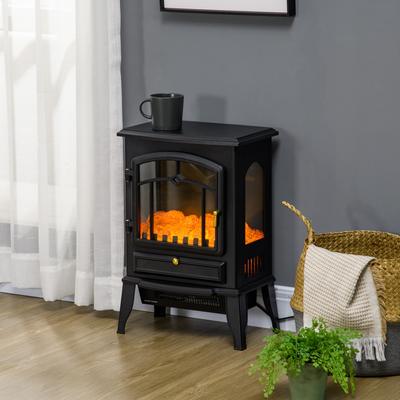 HOMCOM Electric Fireplace Stove, 22" Freestanding Fireplace Heater with 3-Sided Realistic Flame, Overheating Protection