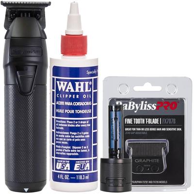 BaByliss Pro FXONE Interchangeable-Battery Trimmer FX799MB + FX707B Graphite T Blade Fits All FX787 Models + Clipper Oil 4oz