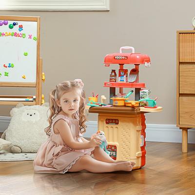 Qaba 3 in 1 Kids Kitchen Playset, Foldable Play Kitchen Set Pretend Play Toys for Toddlers 3-6 Years Old, Multicolor
