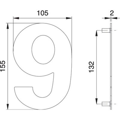 Hausnummer Ziffer 6 / 9 Edelstahl matt 150 mm Breite 105 mm