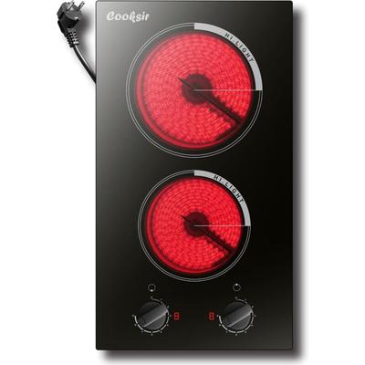 Kochfeld mit Knöpfen, Glaskeramikkochfeld 2 Platten mit Stecker, 30CM Autarks Domino Einbau