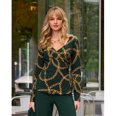 Boston Proper - Pine Grove Green - Beyond Travel Tangled Chains Surplice Long Sleeve Top - Small