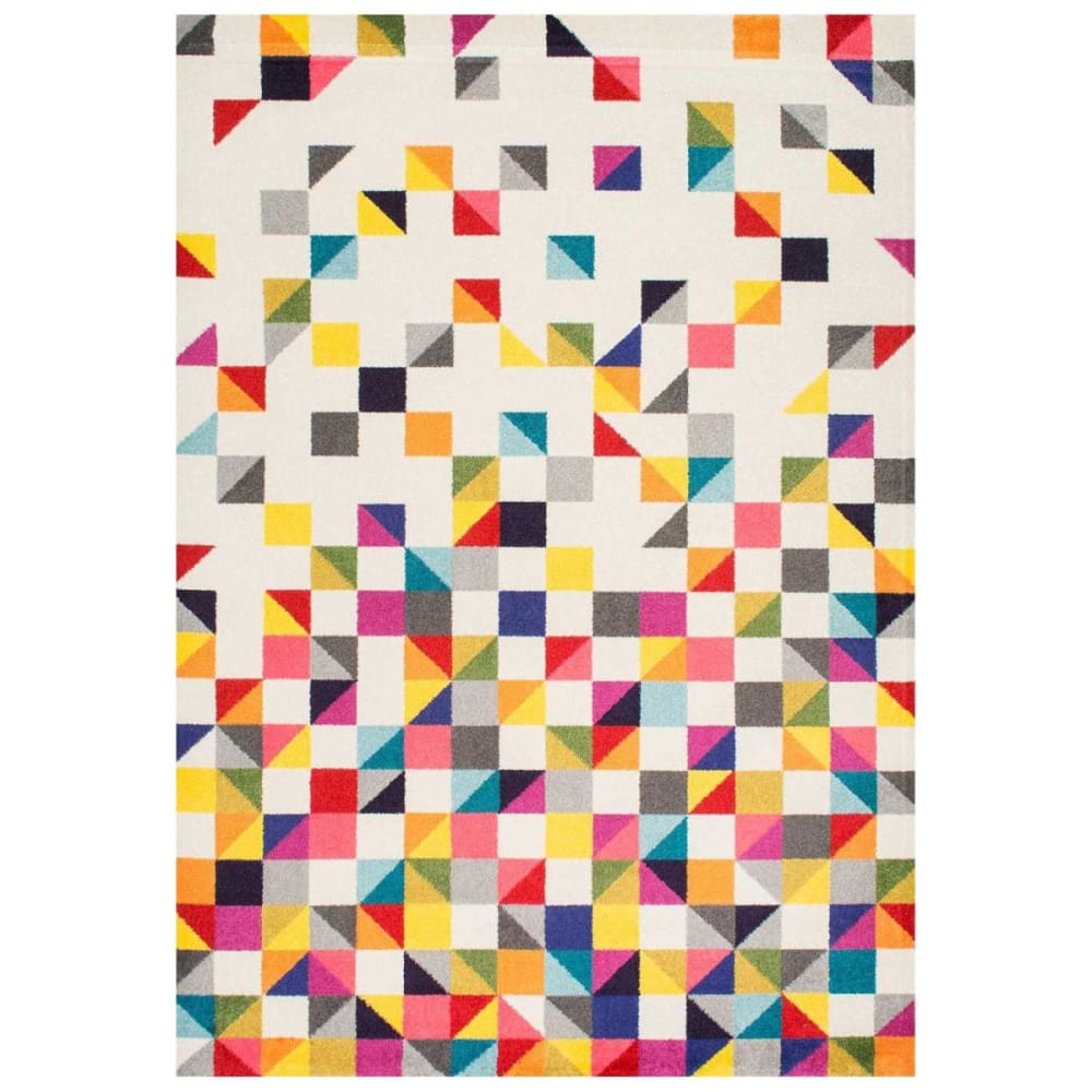 Tapis salon tissé motif géométrique doux et soyeux multicolore 200x290