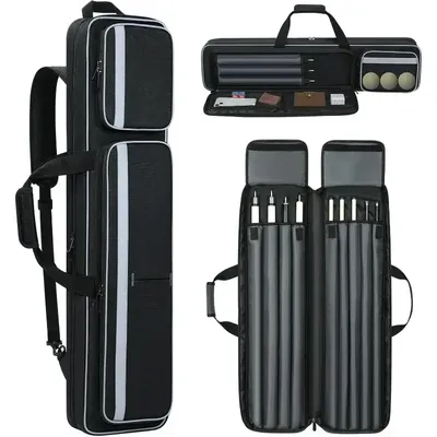 Pool Cue Carrying Case Soft Padded Billiard Stick Bag with Multi-pocket for 4 Butts and 5 Shafts,