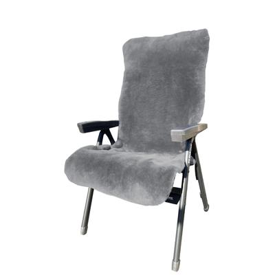 Überwurf HEITMANN FELLE "Lammfell-Auflage für Garten- und Campingstühle, Sitzauflage", grau, B:60cm L:130cm, Wohndecken, geschorenes Lammfell, warm & kuschelig, perfekt für Garten und Camping Image