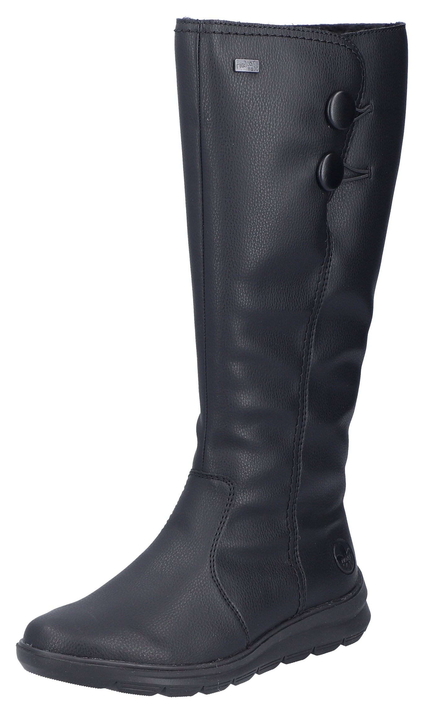 Winterstiefel RIEKER, Damen, Gr. 39, XL-Schaft, schwarz, Lederimitat, unifarben, Schuhe Winterstiefel, Langschaftstiefel, Keilabsatz, mit Warmfutter und Reißverschluss
