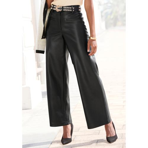 Lederimitathose LASCANA, Damen, Gr. 34, N-Gr, schwarz, Web, Obermaterial: 100% Polyester. Beschichtung: 100% Polyurethan, unifarben, modisch, figurumspielend lang, Hosen, in gerader Form, Kunstleder, festlich, modern