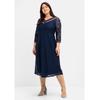 Abendkleid SHEEGO "Große Größen", Damen, Gr. 54, Normalgrößen, blau (marine), Obermaterial: 100% Polyamid;Futter: 100% Polyester, unifarben, elegant, figurumspielend wadenlang, V-Ausschnitt, 3/4-Ärmel, Kleider Partykleid, aus elastischer und...