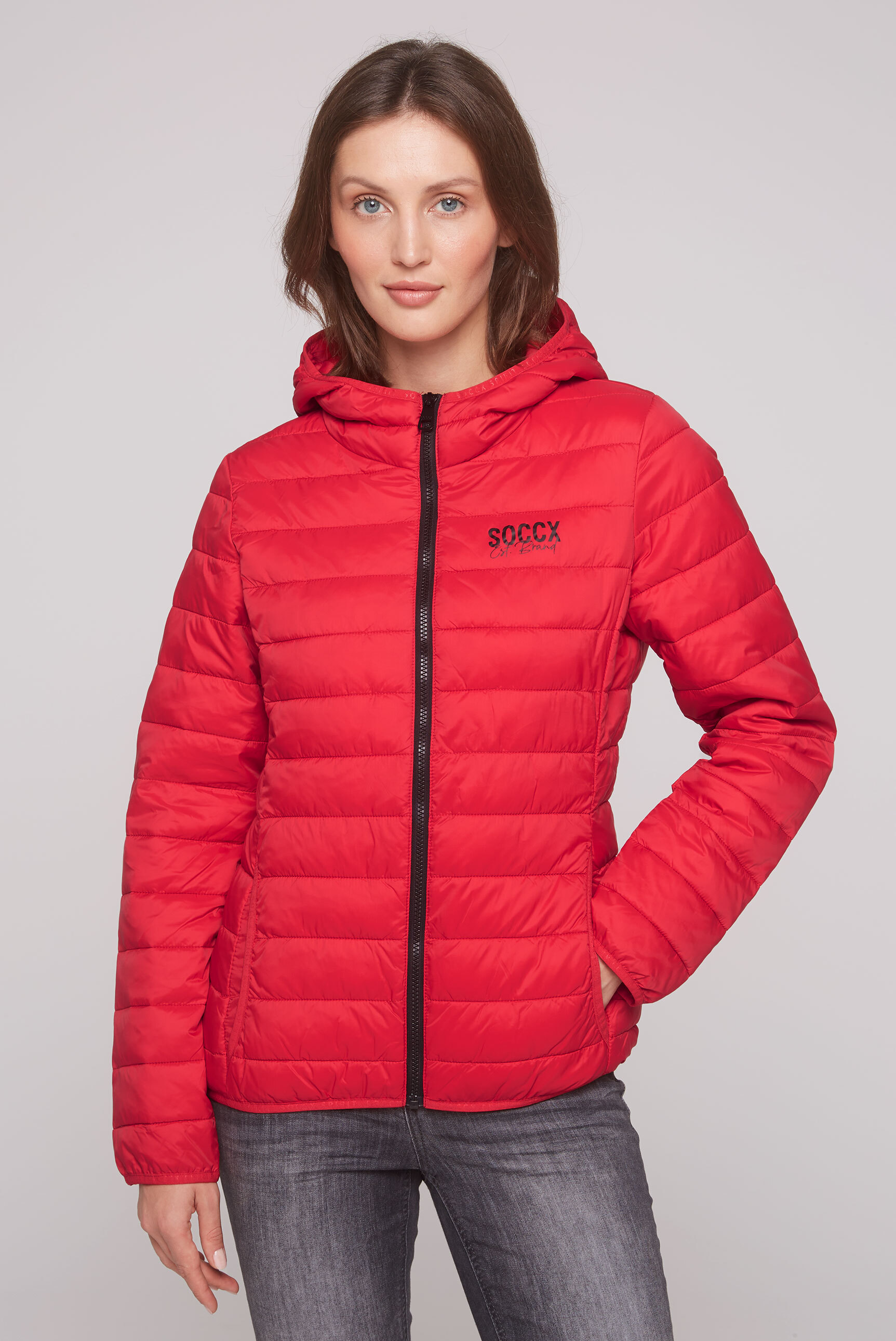 Outdoorjacke SOCCX, Damen, Gr. S, rot, Material: 100% Polyamid, Futter: 100% Polyester, Füllung: 100% Polyester, bedruckt, bestickt, slim fit normal, eingesetzt elastischer Bund, Jacken, mit elastischem Saumabschluss Image