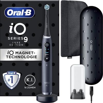 Elektrische Zahnbürste ORAL-B "iO 9 Luxe Edition" Elektrozahnbürsten schwarz (black onyx) mit Magnet-Technologie, 7 Putzmodi, Farbdisplay & Lade-Reiseetui