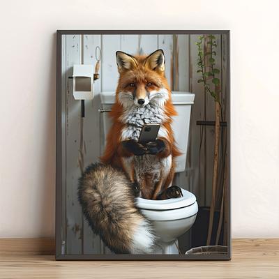 TEMU Fox On The Toilet With Phone - 12x16