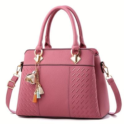 TEMU Elegant Crocodile Pattern Tote Handbag For Women With Fixed Shoulder Straps, Pu Material, Zipper Closure, Polyester Lining, Positioning Printing - Chic Messenger Bag With Edge Paint From Taizhou