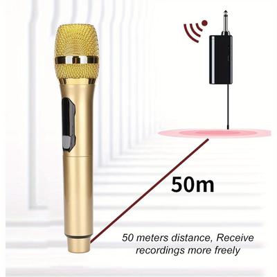 TEMU Dynamic Mic Head, Stable, 50m Distance, 6.35mm/ 3.5mm Interface, Microphone With Led Screen (gold)