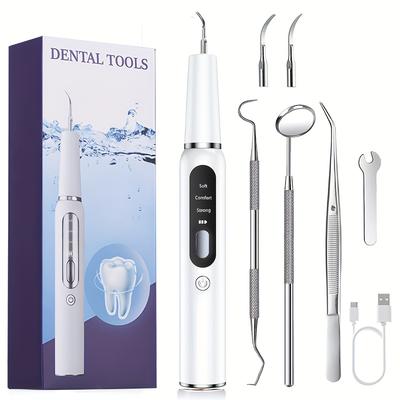 TEMU Electric Oral Cleaner Kit, 3 Modes Dental Cleaner, Teeth Cleaning Kit With Dental Tools, 2 Replaceable Heads, Suitable For Home And Travel Use, Teeth Cleaner