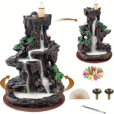 TEMU Backflow Incense Holder 2 Sides Waterfall Incense With 120 Backflow Incense Cones, 30 Incense Sticks, Aromatcherapy Ornamen For Home