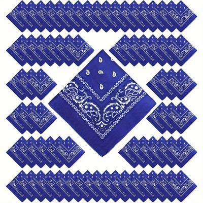 TEMU 100 Pack Bandanas Unisex Paisley Bandanas Bulk Multi Purpose Cowboy Head Wrap Necktie Face Supplies 21.26 Inches (stylish Blue)