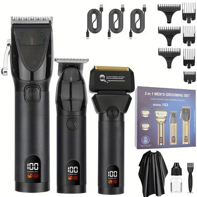 TEMU Hair Clippers For Men Professional, Professional Barber Clippers And Trimmer Set Electric Razor Foil Shavers For Men Cordless Clippers For Hair Cutting, Lcd Display/travel Case, Gifts For Men