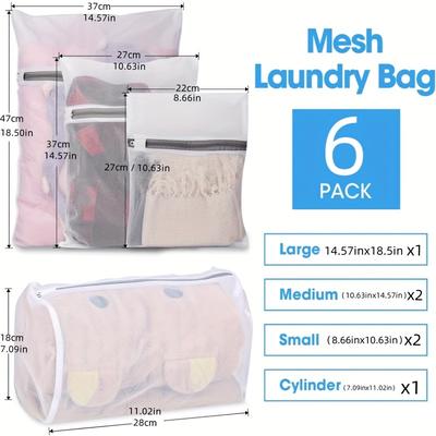 TEMU 6-pack Polyester Fiber Laundry Bags - Multi-size Mesh Washing Bags With Durable Zipper Closure For Delicates & Travel Use (1 Large, 2 Medium, 2 Small, 1 Cylinder)