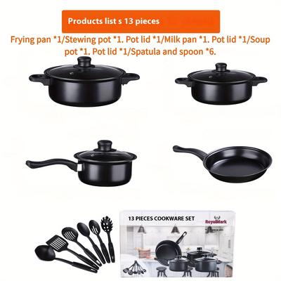 TEMU 13pcs Set - Includes Soup, Milk & Frying Pots With Lids - Perfect For Home Kitchens & Restaurants