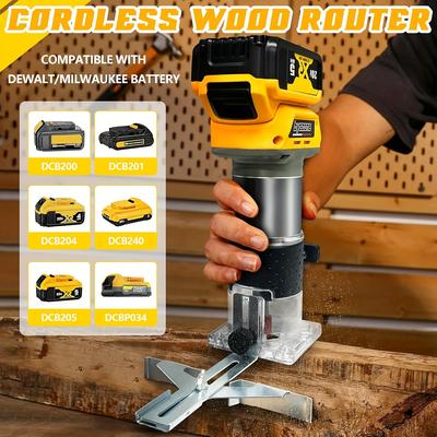 TEMU 800w Cordless Wood Router Compatible For 20v Battery, 30000rpm Brushless Motor Router Attach 12pcs 1/4